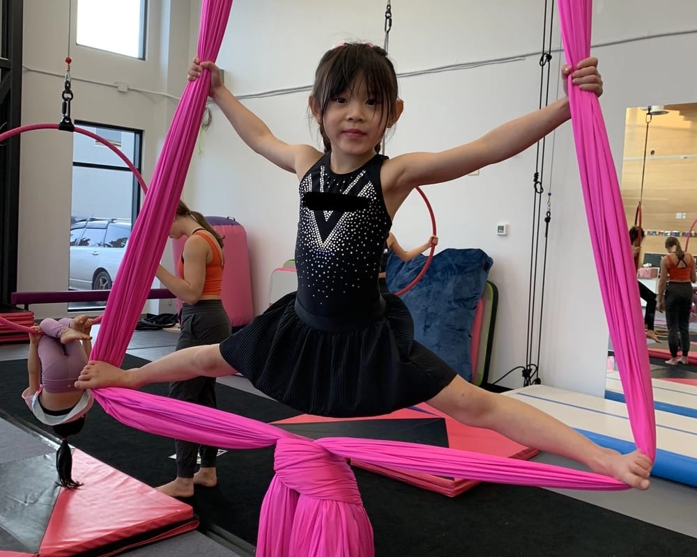 Kid taking part in an aerial birthday party package