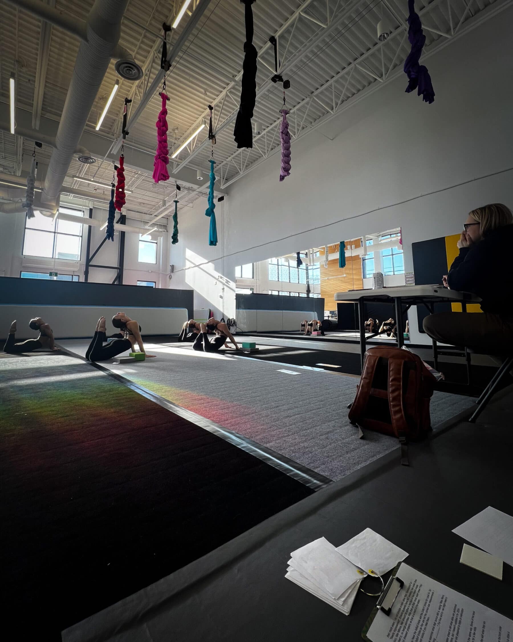 Students in Acrobatic Arts exam practice