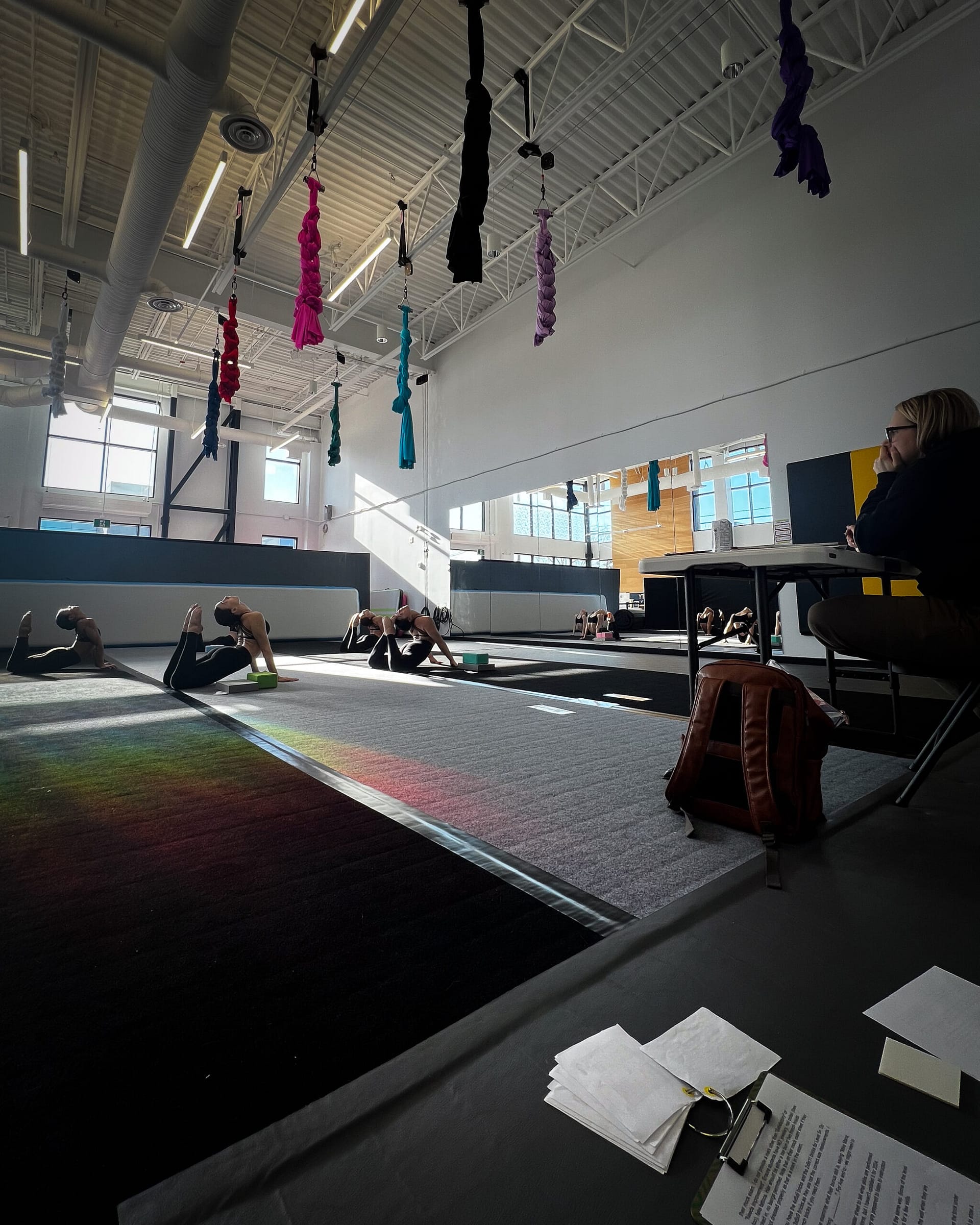 Students in Acrobatic Arts exam practice